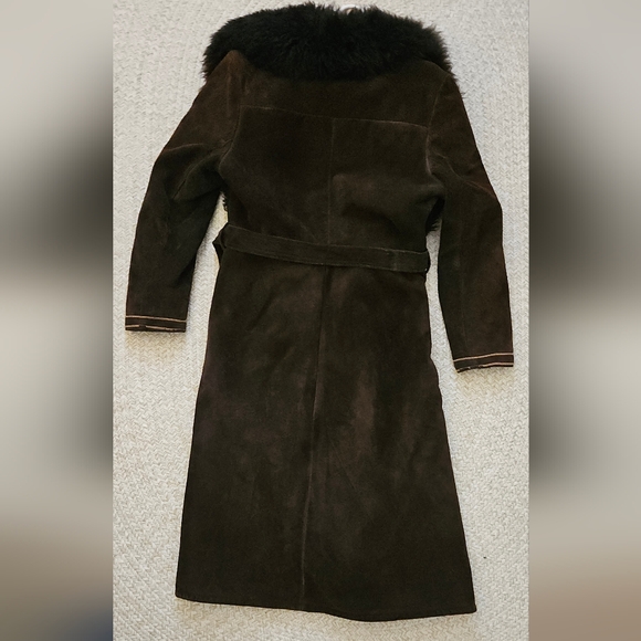✨️RARE✨️ Vintage 70s Union Made Brown Suede Coat Fur Collar - Picture 11 of 14